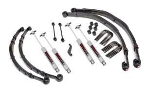 Rough Country Suspension Lift Kit w/Shocks 4 in. Lift Incl. Leaf Springs Pitman Arm Transfer Case Drop Kit Swaybar Links U-Bolts Hardware Front and Rear Premium N3 Shocks - 67530