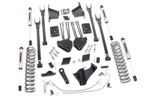 Rough Country Suspension Lift Kit 6 in. 4 Link w/V2 Shocks Lifted Coil Springs Upper / Lower Control Arms Brackets Pitman Arm Stainless Steel Brake Lines Bumpstop Spacers w/Hardware - 56570