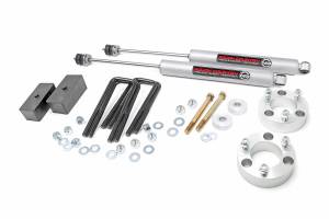 Rough Country Suspension Lift Kit w/Shocks 3 in. Lift Incl. Front Strut Ext. Diff Spacer Rear Lift Blocks U-bolts Premium N3 Shocks - 74530