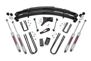 Rough Country Suspension Lift Kit w/Shocks 4 in. Lift Incl. leaf Springs Swaybar Links Trackbar Drop Brkt. Blocks U-Bolt Hardware Front and Rear Premium N3 Shocks - 49430