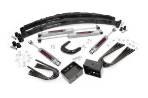 Rough Country Suspension Lift Kit w/Shocks 4 in. Lift Incl. Leaf Springs Steering Arm Brake Line Reloc. Brkts. Blocks U-Bolts Hardware Front and Rear Premium N3 Shocks - 12030