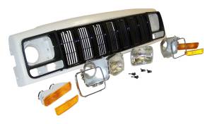 Crown Automotive Jeep Replacement - Crown Automotive Jeep Replacement Header Panel Kit Incl. Header Panel/Headlamps/Bulbs/Bezels/Adjusters/Parking Lamps/Sidemarker Lamps/Grilles/Headlamp Seats/Headlamp Rings/Hardware.  -  55055233AEK - Image 1