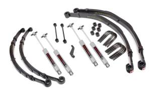 Rough Country Suspension Lift Kit w/Shocks 4 in. Lift Incl. Leaf Springs Pitman Arm Transfer Case Drop Kit Swaybar Links U-Bolts Hardware Front and Rear Premium N3 Shocks - 675-76-8130