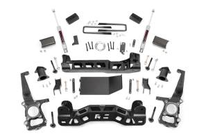 Rough Country Suspension Lift Kit 4 in. Lifted Knuckles Strut Spacers Front/Rear Cross Member Sway-Bar Drop Brackets Brake Line Brackets Driveshaft Spacer - 59930