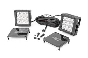 Rough Country Chrome Series Cree LED Light Kit [2] 4 in. LED Square Lights 8100 Lumens 90W [9] 5W Creed LEDs/Light Cool White DRL Incl. Wiring Harness and Switch - 70905DRL