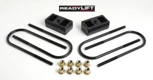 ReadyLift Rear Block Kit 2 in. Cast Iron Blocks Incl. Integrated Locating Pin E-Coated U-Bolts Nuts/Washers For Use w/o Top Mounted Overloads - 66-1202