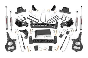 Rough Country Suspension Lift Kit w/Shocks 5 in. Lift Incl. Crossmember Knuckles Skid Plate Diff/Torsion Drop Brkt Swaybar Links Brake Lines Blocks Front and Rear Premium N3 Shocks - 43130