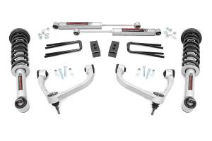 Rough Country Bolt-On Arm Lift Kit 3 in. Tubular Upper Control Arms Cleveite Rubber Bushings Fabricated Rear Blocks Includes N3 Lifted Struts Nitrogen Charged Shocks Absorbers - 54531