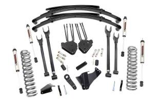 Rough Country Suspension Lift Kit 6 in. 4-Link w/V2 Shocks Lifted Coil Springs Upper / Lower Control Arms Brackets Extended Sway-Bar Links Bumpstop Spacers Includes Hardware - 58270