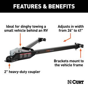 RockJock 4x4 - RockJock 4x4 Curt Tow Bar with Adjustable-Width Arms - Car Mount - 2 Inch Ball - 5000 lbs. Safety Cables and Coupler Lock Sold Separately) - RJ-19745 - Image 1