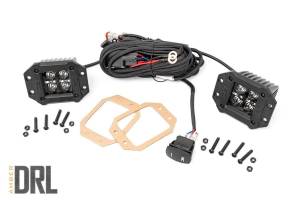 Rough Country Lift Kits & Suspension | 1350 Offroad - Rough Country Black Series Cree LED Fog Light Kit, [2] 2-in LED Square Lights, Amber DRL, 3600 Lumens - 70803BLKDRLA - Image 1
