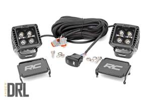 Rough Country Lift Kits & Suspension | 1350 Offroad - Rough Country Black Series Cree LED Fog Light Kit, [2] 2-in LED Square Lights, Amber DRL, 3600 Lumens - 70903BLKDRLA - Image 1