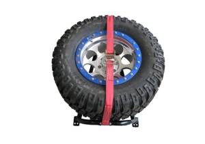 N-Fab Steps, Nerf Bars & Truck Accessories | 1350 Offroad - N-Fab Bed Mounted Rapid Tire Strap Universal - Gloss Black - Red Strap - BM1TSRD - Image 2